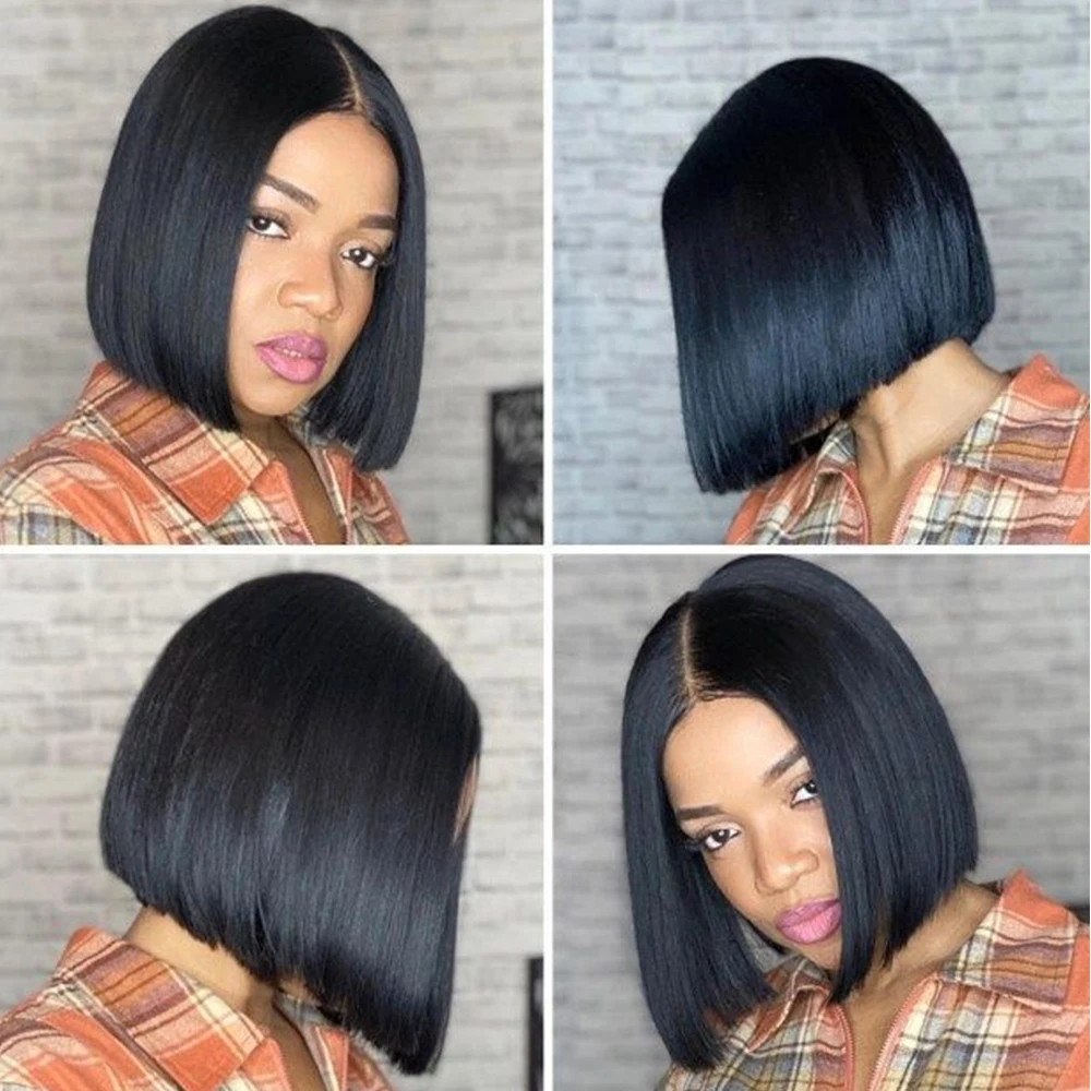 300% الكثافة سوبر مزدوجة تعادل مستقيم 2X6 الدانتيل أمامي بوب الباروكات شعر الإنسان الطبيعي الأسود 5X5 13X4 HD الدانتيل شعر مستعار أمامي #5