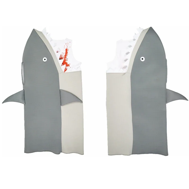 Costume de requin unisexe pour adultes et enfants, masque de cosplay d'Halloween pour la famille, impression amusante de Tim, attaque de sang, hommes mangeant une robe de paupières