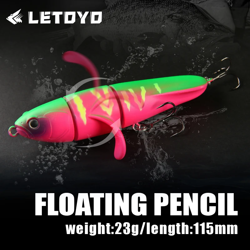 LETOYO 23g/115mm Floating Pencil Lure Three Section Water Surface Propeller Floating Hard Baits Topwater Bass Lure