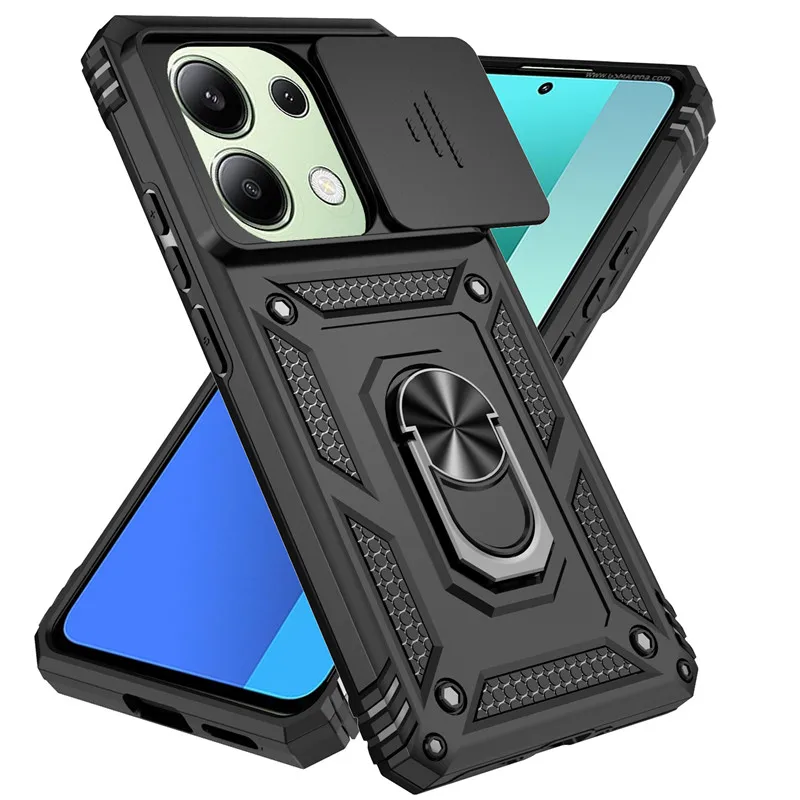 Casing pelindung ponsel kamera geser, casing pelindung ponsel untuk Xiaomi Poco M6 Pro 4G, penutup lensa kamera geser untuk Poko kecil Poco M6Pro M 6 POCOM6 4G Pro, casing berdiri cincin