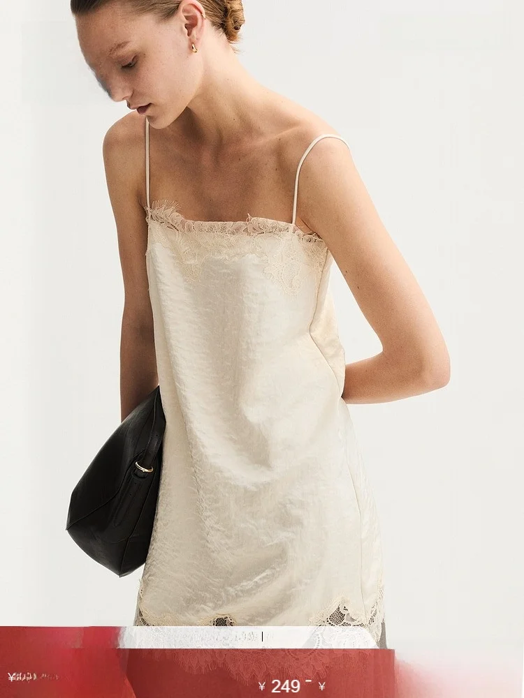 

H&M Women's Dr Lace Trim Faionable Thin Strap Dr Spring 2026 Casual Sle Svel Slim Fit Polyester Fiber