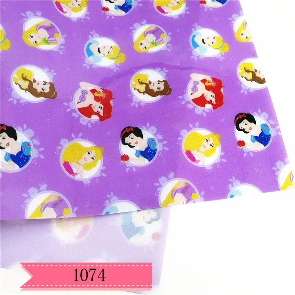 20*33CM A4 size Disney princess Transparent PVC Sheets Printed Synthetic Leather Fabric for DIY Bags Bows