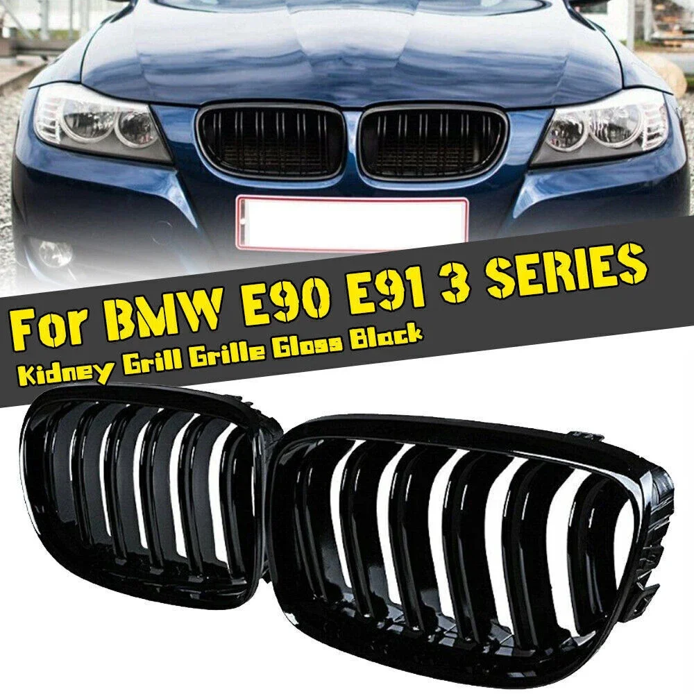 Glossy Black Front Kidney Double Slat Grill Grilles For BMW E90 E91 LCI 3 Series Sedan Wagon 325i 328i 335i 335xi 330i 2009-2013