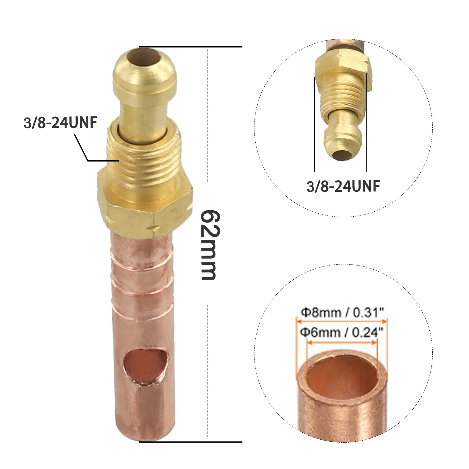 2pcs TIG Welding Torch Connector Adapter For WP18 TIG Welding Torch Copper TIG Welding Torch Head Adapter 8mm Outer 6mm Inner