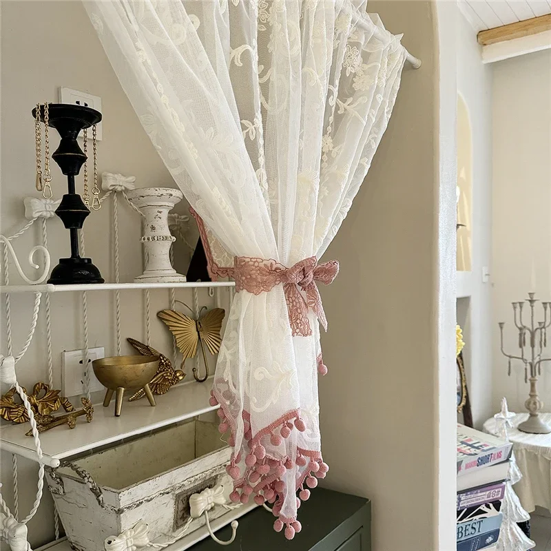 French Romantic Short Curtain White Lace Curtain Kitchen Bathroom Half Curtains for Livingroom Embroidery Door Curtain Custom