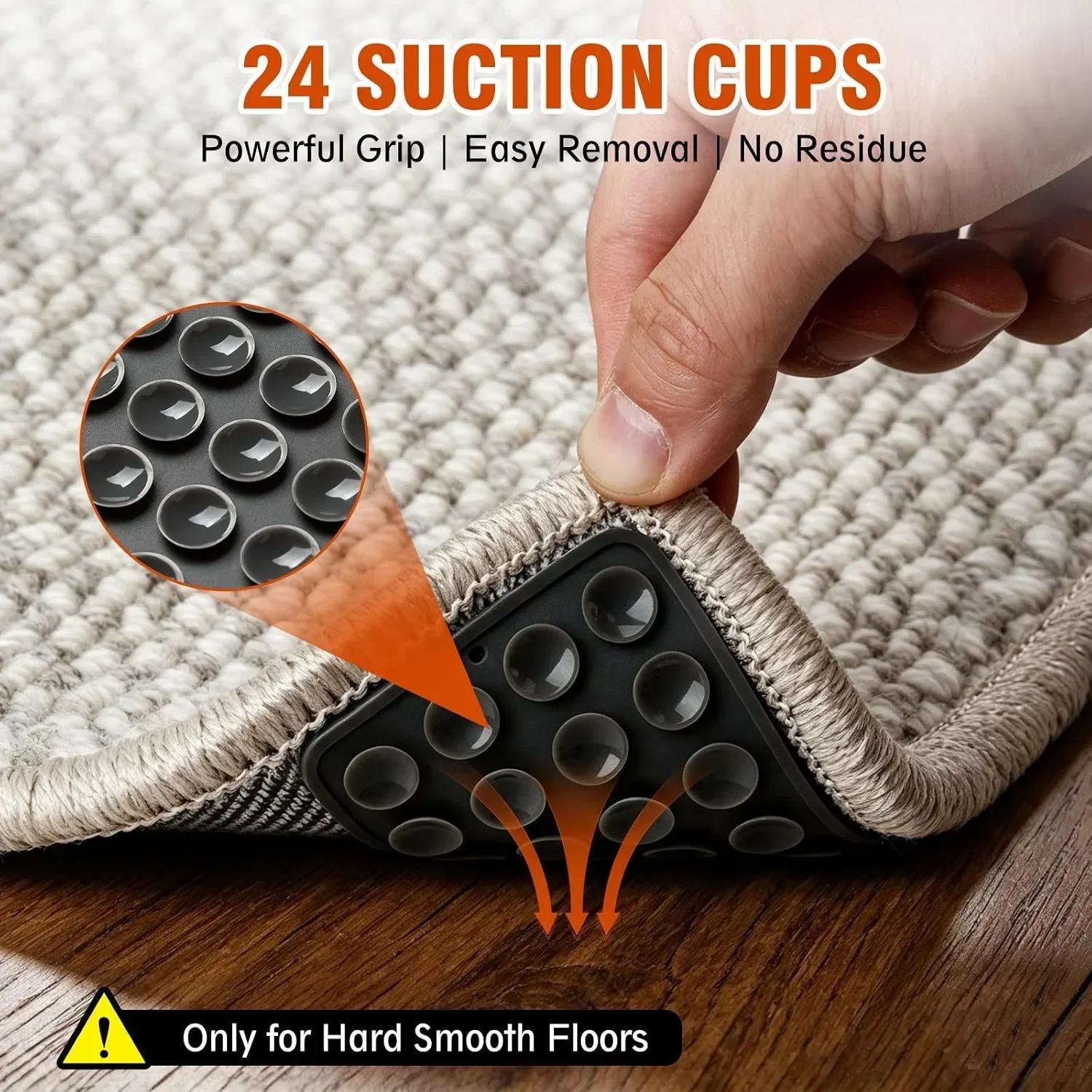 Soft Silicone Reusable Carpet Anti-Slip Pads with Suckers 1-16PCS Easy-to-Install Rug Grippers Prevent Slipping Shifting