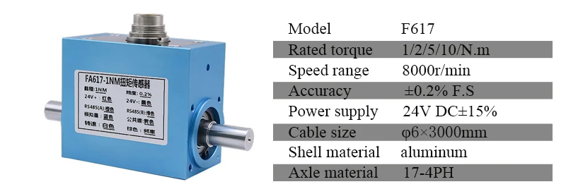 Sensor de torsión dinámico de 8000rpm, 0,1Nm, 0,2Nm, 0,3Nm, 0,5Nm, 1Nm, 0-10V, eje de salida a transductor de torsión de rotación de eje para prueba de Motor