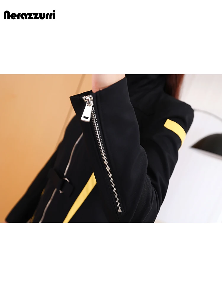 Nerazzurri 春秋エクストラロングパッチワークマキシドレス女性のためのジップアップエレガントな高級デザイナーヨーロッパのファッションエモ服