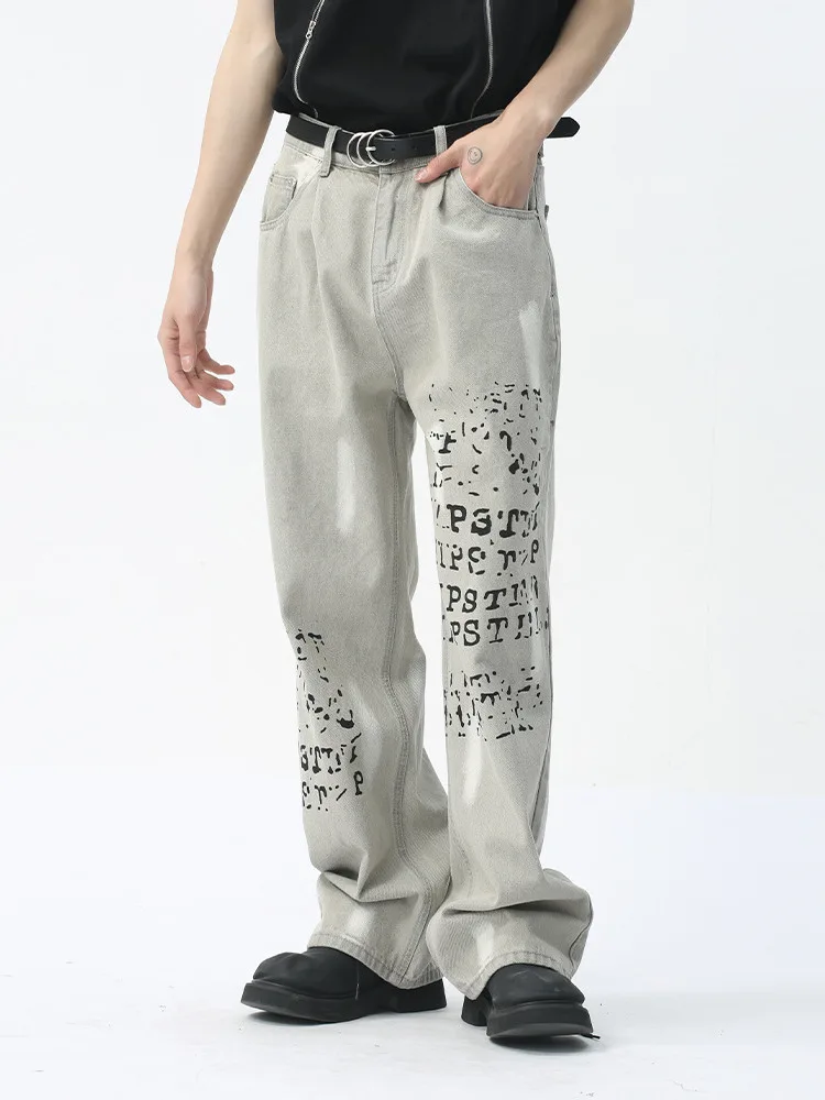 Men's Wear | 2025 Spring New Product Fashion Letter Design Sensory Printed High Street Denim Set