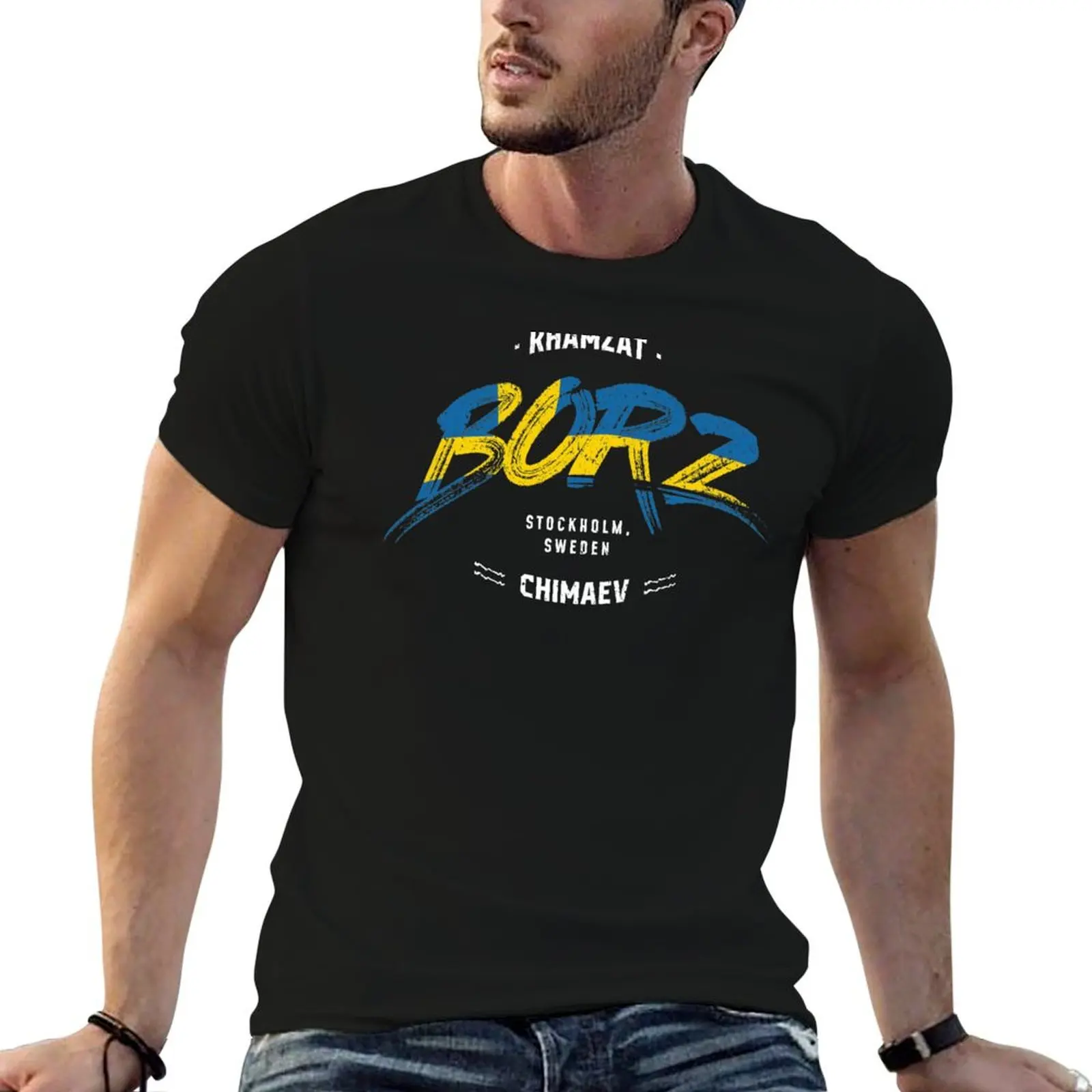 

Khamzat BORZ Chimaev - Typography Sweden Flag T-Shirt printed t shirts for man t shirt men 100% cotton luxury brand T-Shirt