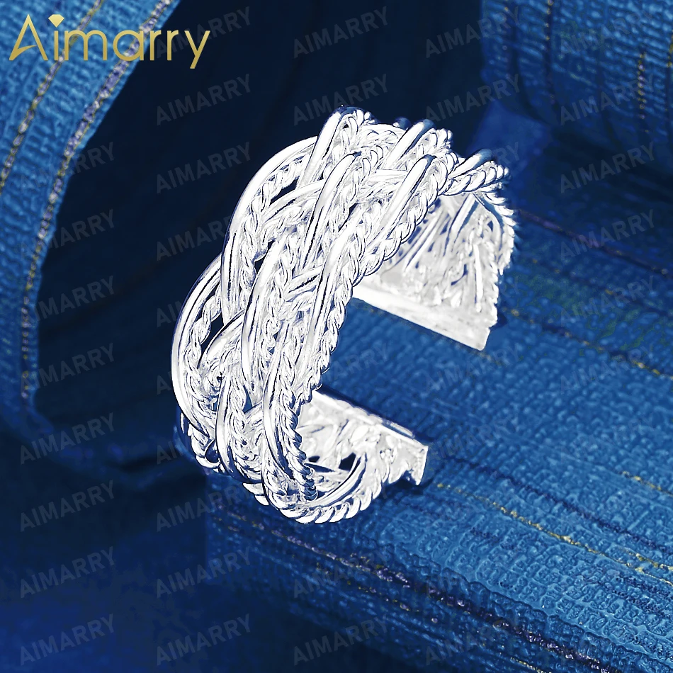 925 Sterling Silver Multi Strand Twisted Rope Woven Wide Open Ring Women's Party Banquet High-quality Fashion Jewelry