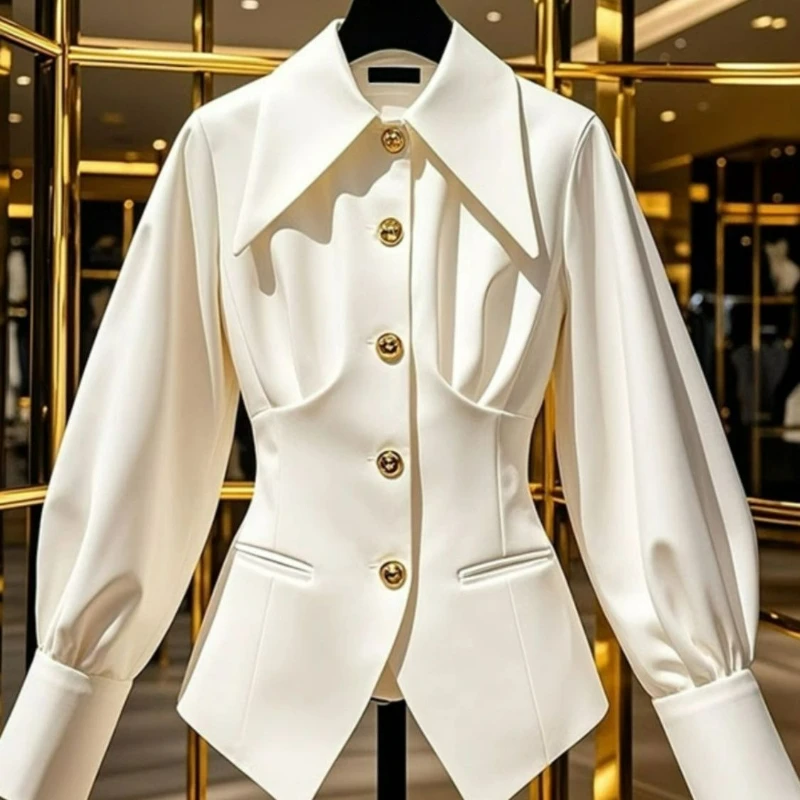 قميص خصر مشدود على الطراز الفرنسي لأزياء الربيع مع قميص أبيض فاخر وراقي فريد وجميل للغاية