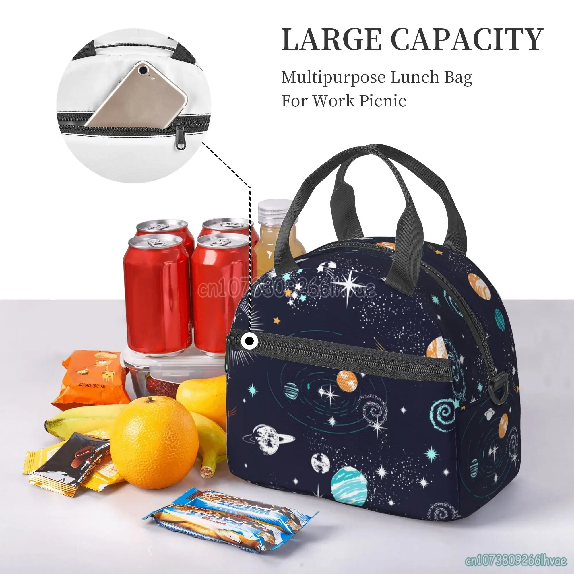 Galaxy Space Planet Lunch Box Reusable Insulated Lunch Bag Cooler Durable Bento Tote Handbag for Boys Girls Travel School Picnic