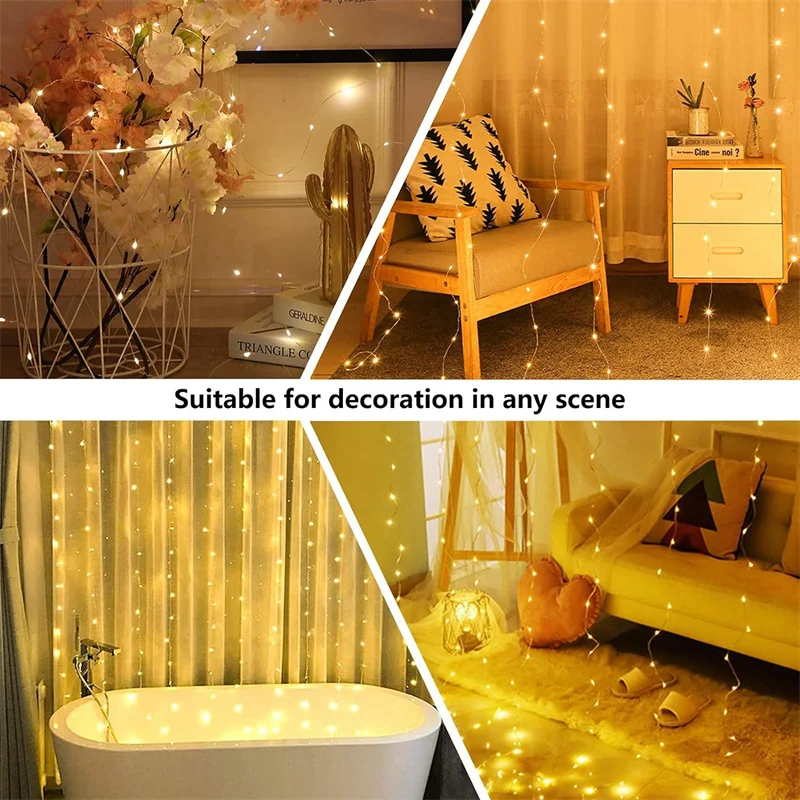 USB التوصيل الستار ضوء السنة الجديدة 8 طرق LED سلسلة أضواء مهرجان الزفاف حفلة عيد ميلاد عطلة زينة عيد الميلاد للمنزل