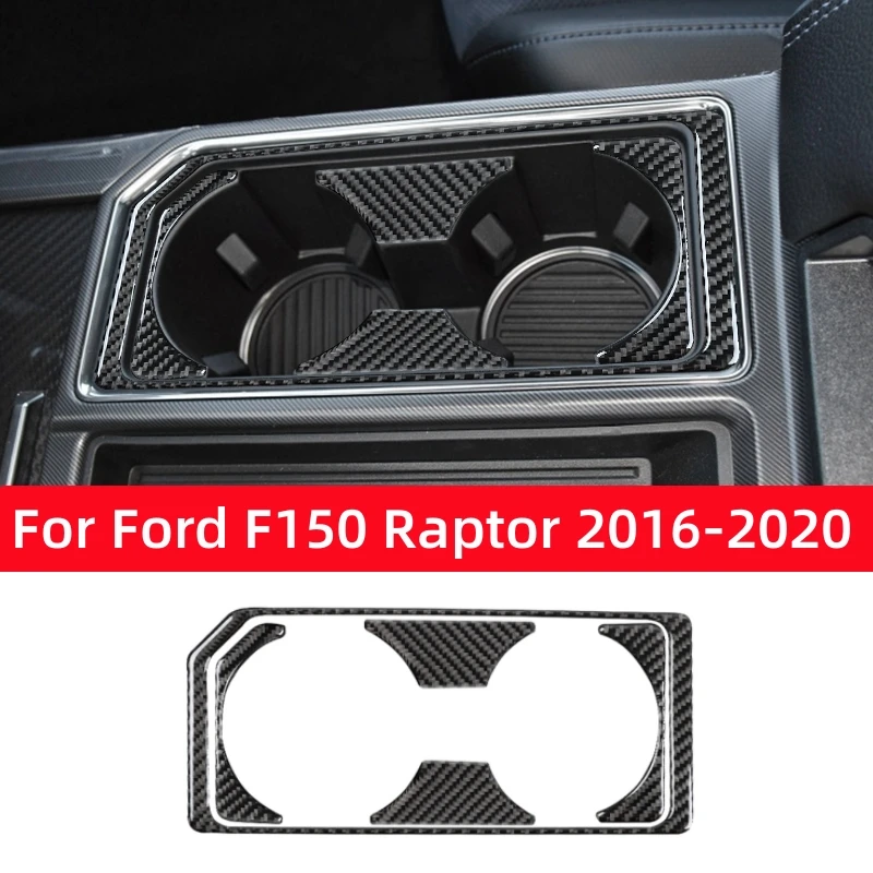 

For Ford F150 Raptor 2016-2020 Accessories Carbon Fiber Interior Car Central Water Cup Holder Frame Stickers Trim Decor Cover