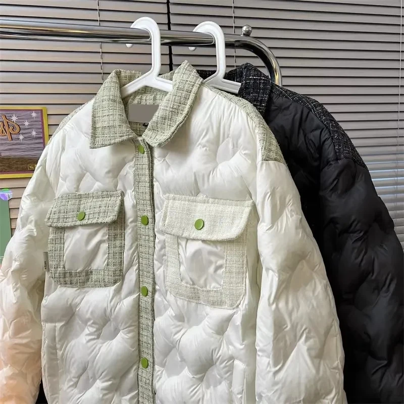 Korea Lapels Down Cotton Coat Women Winter 2025 Parkas Single-Breasted Jacket Windproof Fried Street Warm Loose Parka Top Female