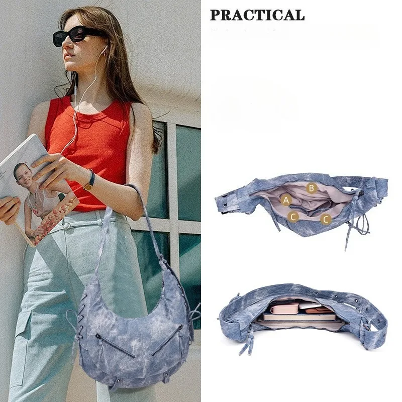 

Сумка для пельменей в стиле панк с ремешком, модная мягкая сумка через плечо из искусственной кожи в форме полумесяца, большая вместительная сумка через плечо