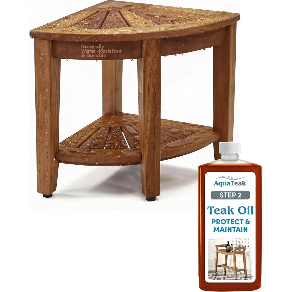 

15.5 Teak Shower Seat with Storage Shelf and Premium Oil - Durable, Water-Resistant Shower Bench for Indoor & Outdoor Use