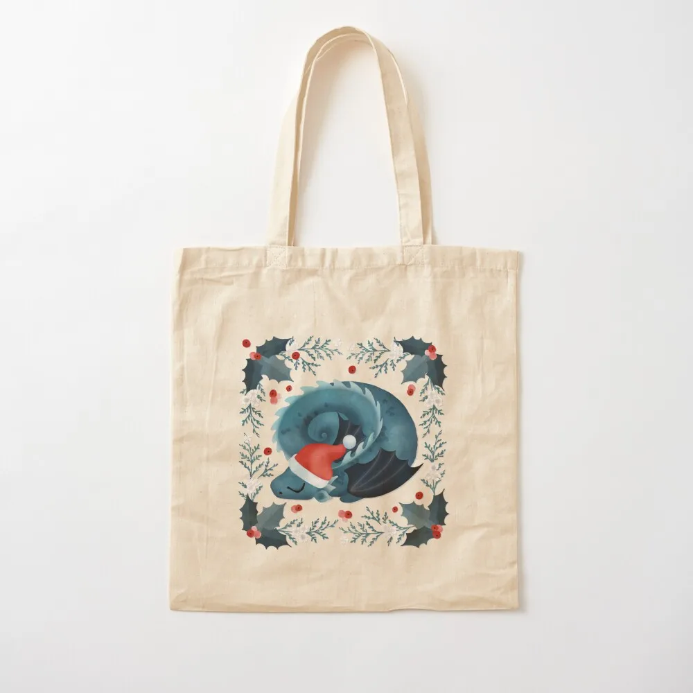 Dragon fire dark blue Christmas snowflake Tote Bag Gift bags canvas tote