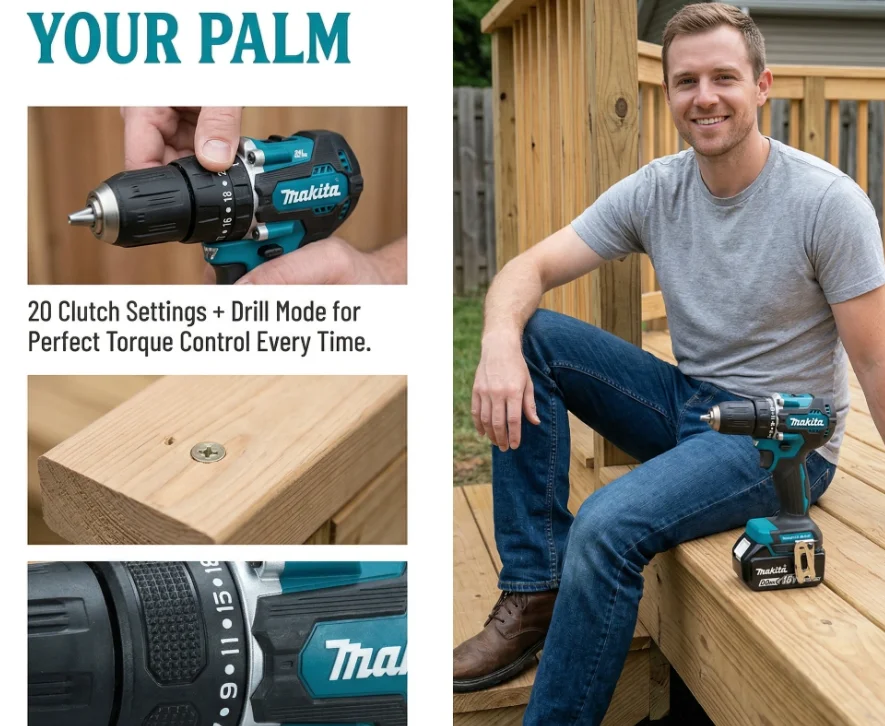 Makita DDF487 18V Brushless Electric Drill Screwdriver Impact Drill for Decoration Team Power Tools Compatible with Makita 18V B