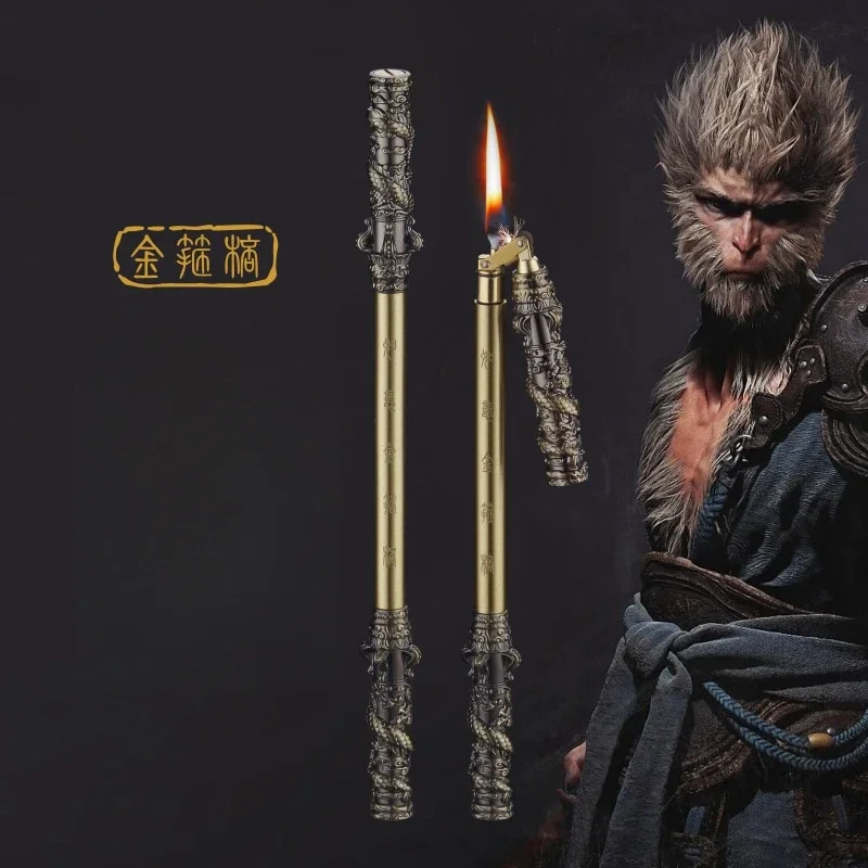 

New Cool Wukong Golden Cudgel Kerosene Lighter Decompression Foldable Nunchaku Fun Toy Smoking Cigarette Accessories Men's Gift