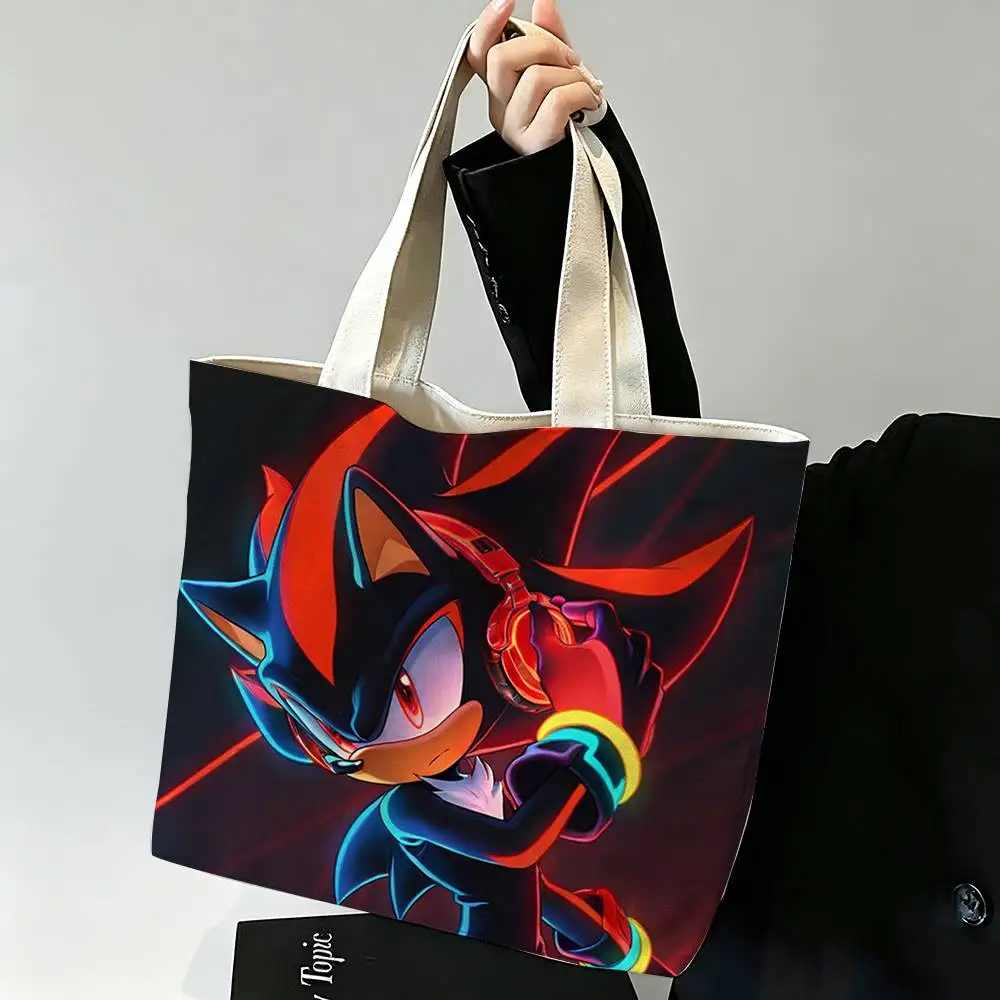 Black Red S-Shadow-w the Hedgehog Printed Canvas Tote Bag Shoulder Bag Commuter Mommy Shopping Bag