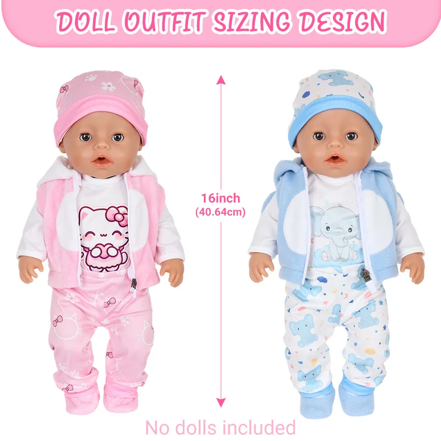 Conjunto de ropa para muñecas de 16-18 pulgadas, ropa con bonitos estampados de animales, conjunto de ropa para muñecas reborn, accesorios de ropa para muñecas, regalos navideños