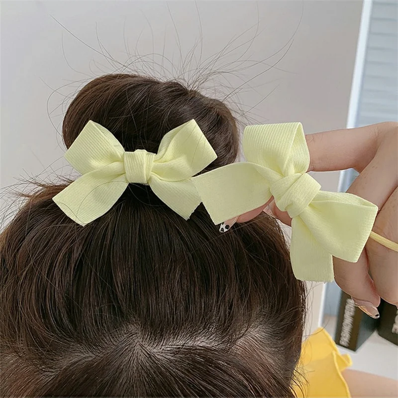 2PCS/SET Trendy Vintage Candy Color Velvet Bow Hair Rope Scrunchie for Women Elastic Hair Tie Headwear Female Hair Accessories