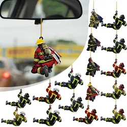 Christmas Firefighters Double sided Acrylic Car Pendant Fireman Xmas Tree Hanging Decoration Fireman Noel Ornaments Navidad
