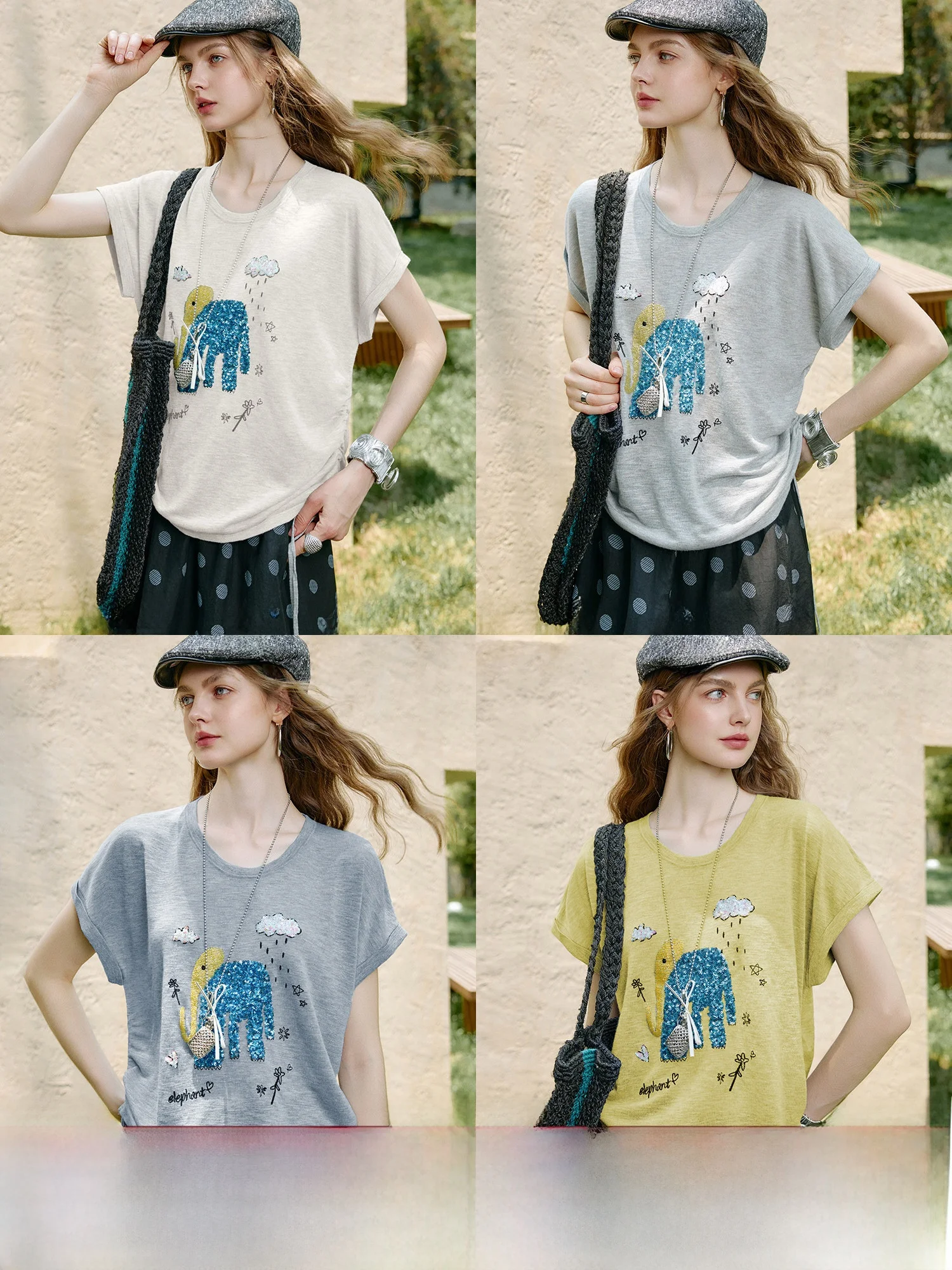 

Женский вязаный свитер NAGUAGU из смесовой ткани (бамбук, вискоза, полиэстер) с круглым вырезом и мультяшным рисунком слона