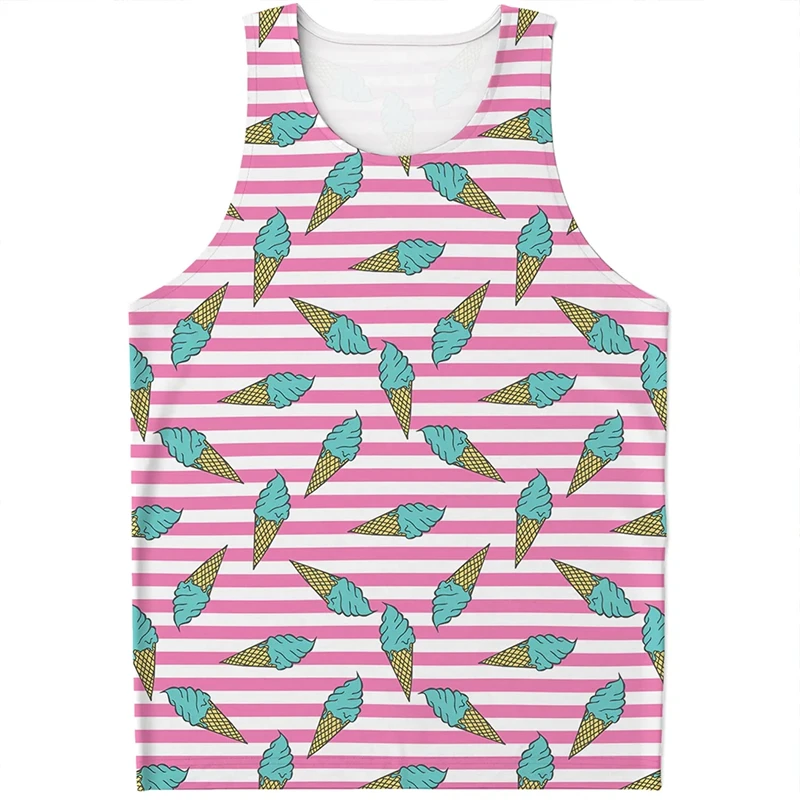 Strawberry Printing Tank Top Male Vest Tee Shirts Ice Cream Print Tees Summer Street Hip Hop Sleeveles Fitness Tops Male Singlet