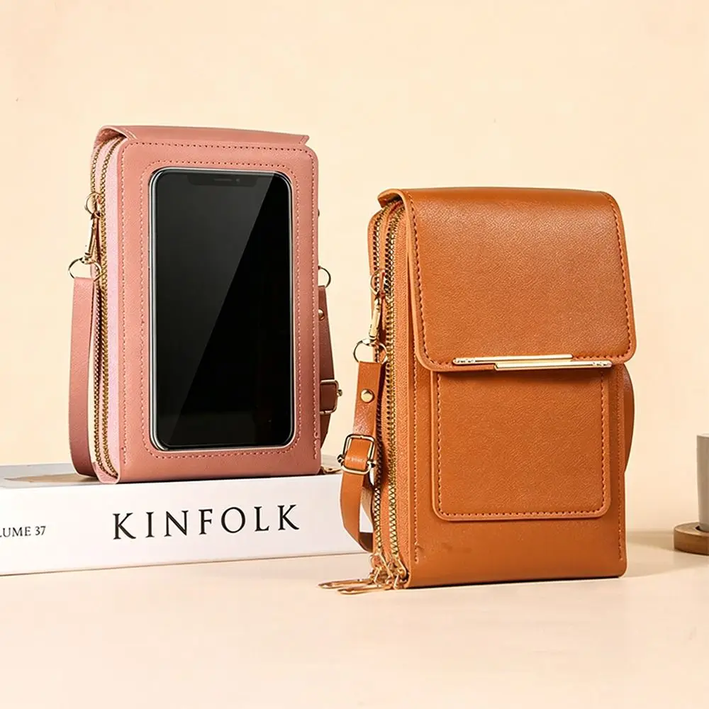 Fashion Anti-Theft Touch Screen Mobile Bag Multi-Function Lightweight Mobile Phone Crossbody Bag PU Leather Phone Pouch