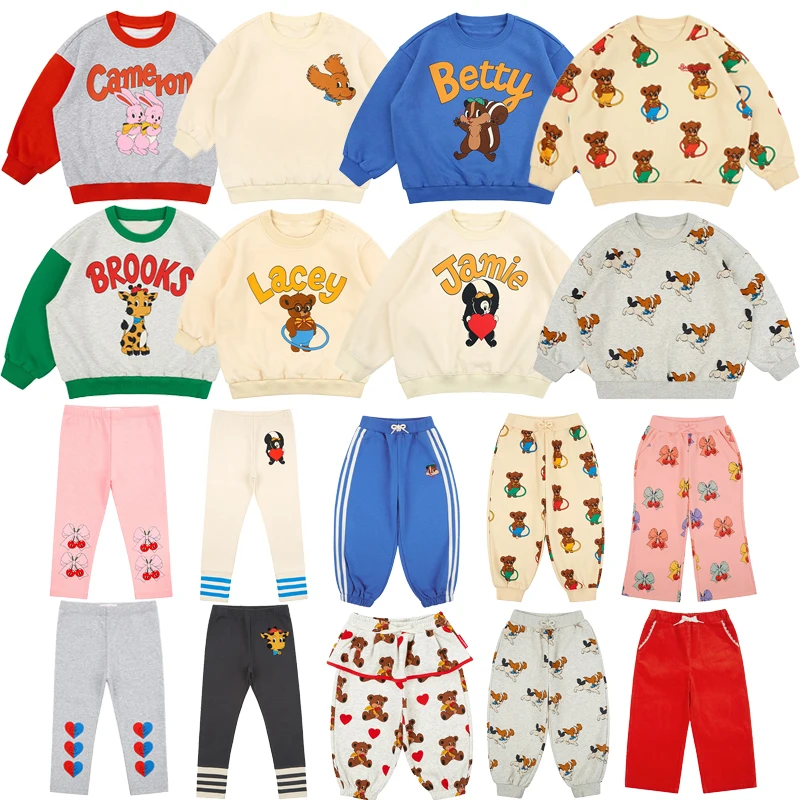 

Children's Suit 2024 New Girls Printed Hoodie Pantsuit Boys Long Sleeve T-shirt Baby Warm Hoodie Set Girls Dress Autumn Winter