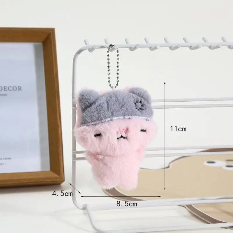 Kawaii Pink Cat Black Cat Doll Backpack Decoration Cute Cartoon Plush Kitty Keychain Pendant Bag Charm Key Ring Accessories Gift view 5