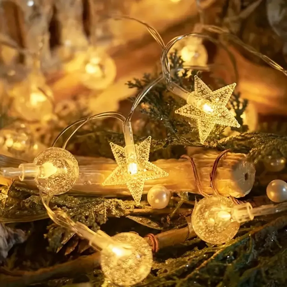 1PC 1.5M10LED/3M20LED crystal bubble ball and star shaped battery box string lights, suitable for wedding, party decorations