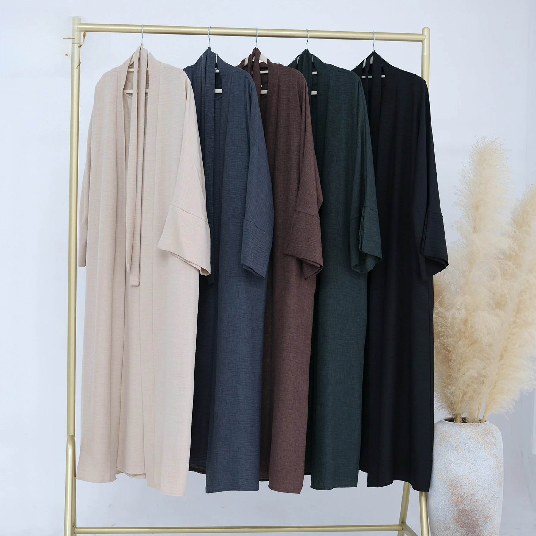 

Elegant Muslim Ladies Abaya Jacket Turkish Embroidery Wave Trim Open Front Long Cardigan Islamic Clothing