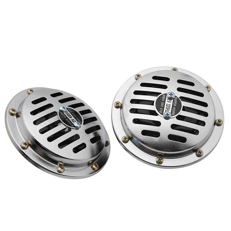 

2pcs 12V Motorcycle Horn Chrome Round Slotted Grille Car Horn Cover Fit For Motorcycle and Car 335HZ/400HZ