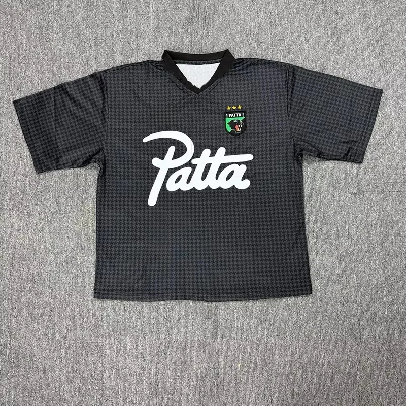 2026 Summer New Top Quality Loose Yellow Houndstooth V-Neck Soccer Suit Football Jersey Badge Patch Patta Men T Shirt