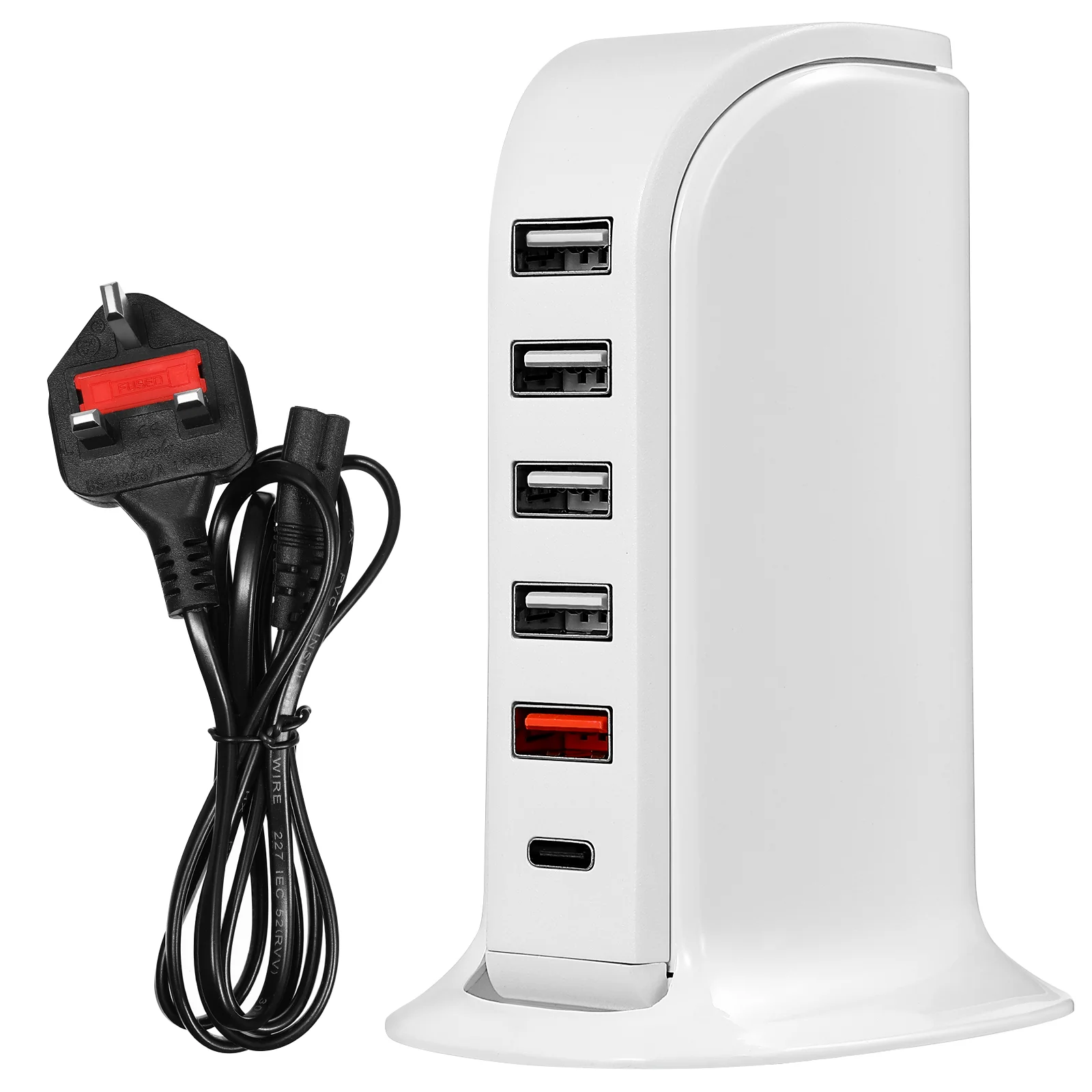 40 W Charging Station Multi-port USB Tower for Multiple Devices 40w White Fast Block