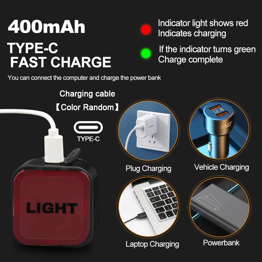 Bicycle Tail Light MTB Road Bike Rear Lamp Type-C Rechargeable Waterproof Warning Taillight Cycling Back Light for Night Riding