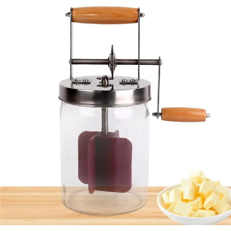 Industrial Tools Butter Churner 1500ml Manual Hand Crank Wide Mouth Cream Homemade Butter Churner Washable Butter Maker