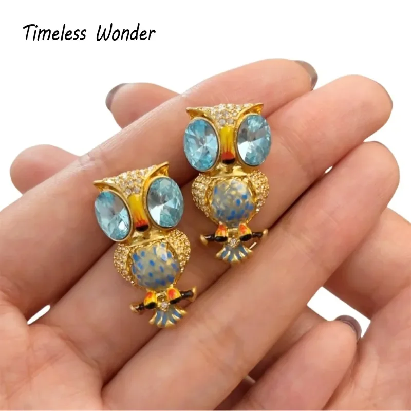 

Timeless Wonder Fancy Enamel Zircon Geo Owl Stud Earrings for Women Designer Jewelry Sweet Gift Brincos Trendy Top Mix Rare 3255