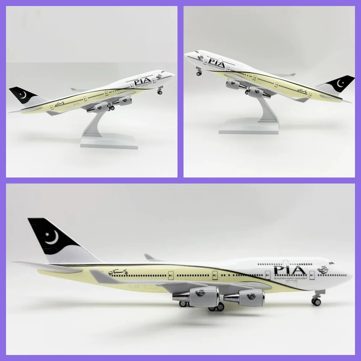 

Масштабная модель самолета Air Pakistan Airways B747 PIA, 30 см, из литой смолы, миниатюрная игрушка-самолет с подставкой для взрослых, авиационная тематика