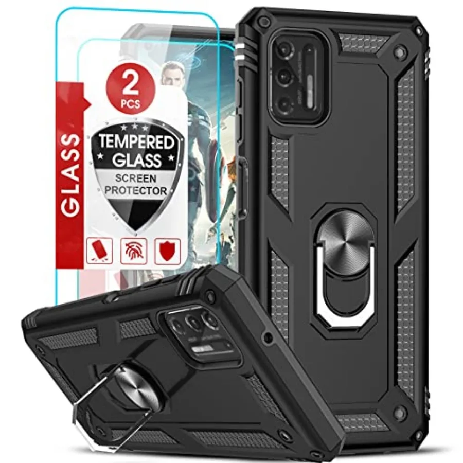 

for Military-Grade Moto G Stylus 202 Phone Case with Kickstand and 2 Tempered Glass Screen Protectors - Black [Not for 5G/2020]