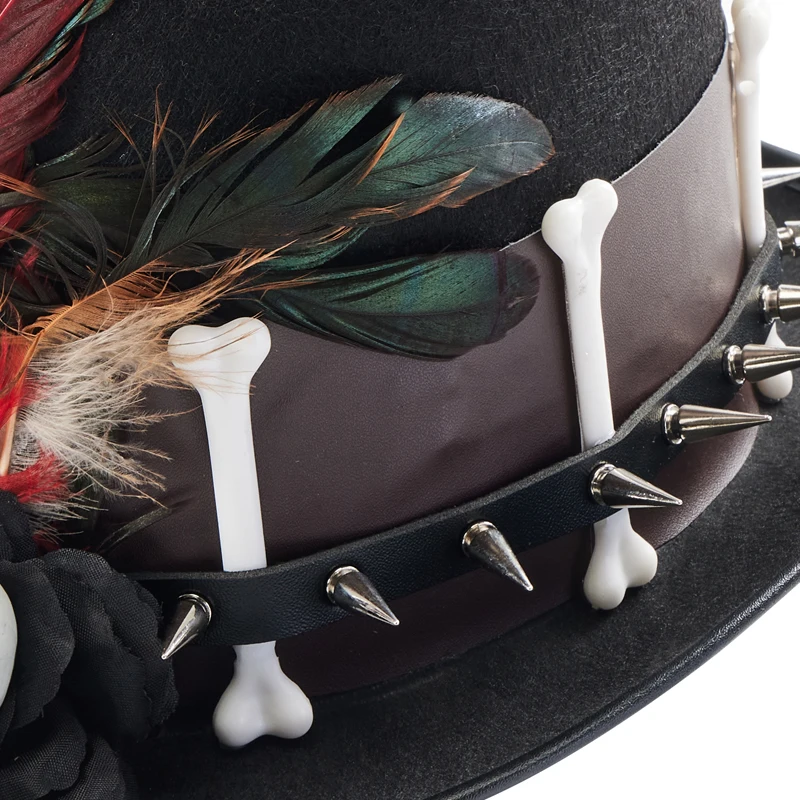 Steam Punk Hats Vintage Men Women Rivet Pu Leather Skull Feathers Hat Gothic Victorian Costumes F Halloween Costumes Accessories