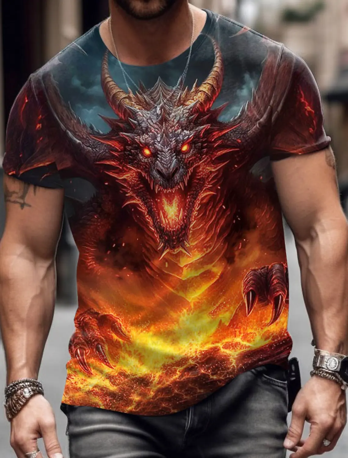 Summer Men\'s Vintage T Shirt 3d Print Oversized Retro Dragon Graphics Street Short Sleeve Men Clothing Fashion T-shirts Tee Tops