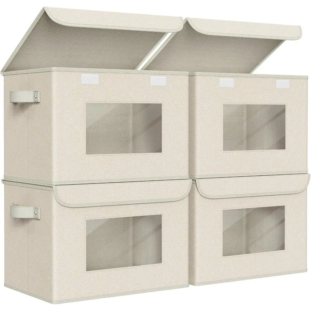 

Складные штабелируемые контейнеры для хранения с крышками [4 шт.] – Складные тканевые корзины-органайзеры для шкафа, органайзеры для шкафа и контейнеры для хранения