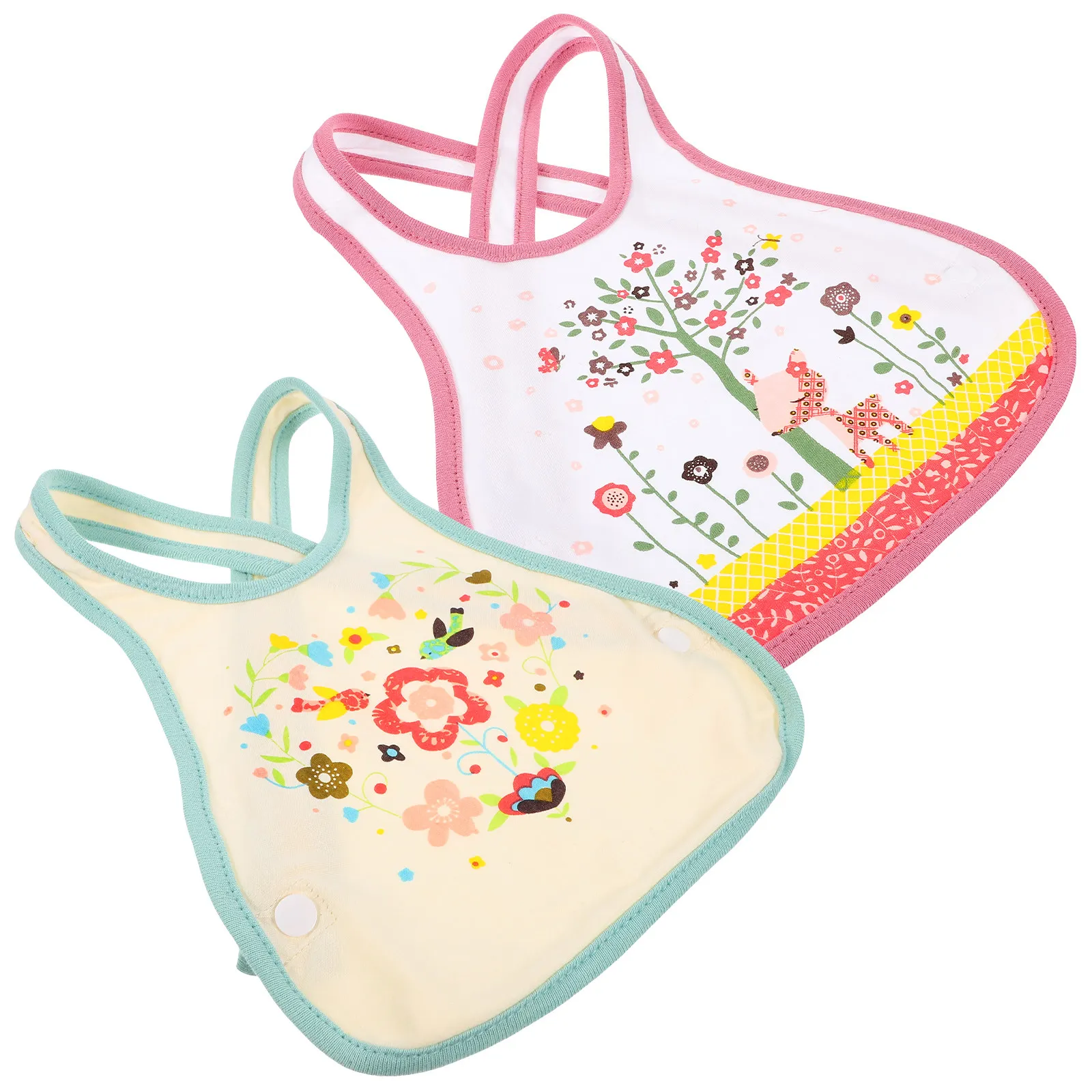 

2Pcs Baby Reversible Feeding Bib Cartoon Pattern Cross Back Design Soft Cotton Dirt Resistant Baby Bibs Waterproof Smock Kid