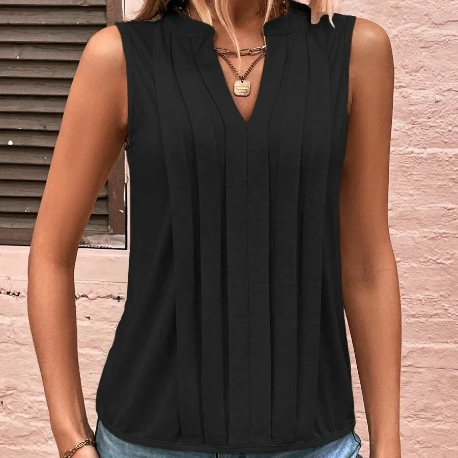 Women\'s Loose Sleeveless Blouses, Oversized Top, Elegant, Monochromatic, Casual, Youth, Female Shirts