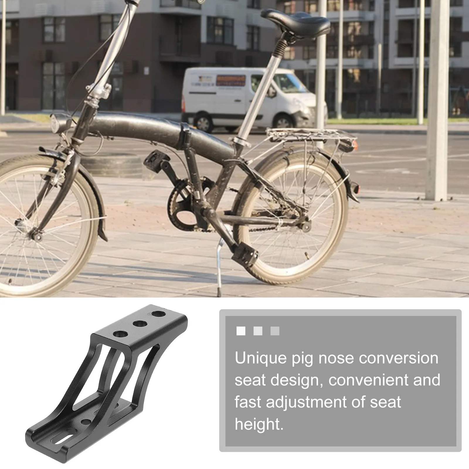 

Pig Nose Conversion Seat for Folding Bikes Raised Seat Adapter with Front Bag Extension Bracket Extended Storage Capacity Gravel